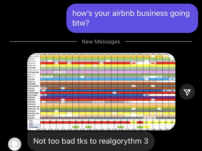 Student message with a booking calendar: Not too bad thanks to RE:Algorithm.